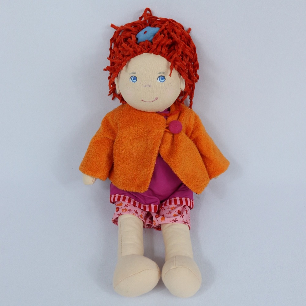 HABA Lotta and Friends Lotta Plush Doll Red Yarn Hair Pink‎ & Orange 14" Germany